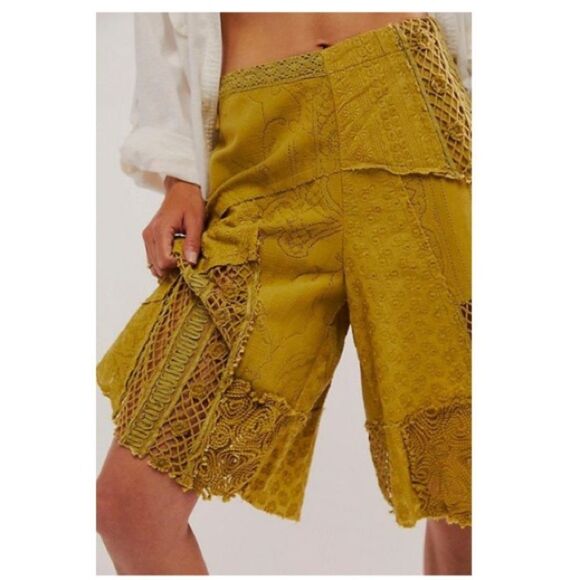 Tess Patched Shorts Free People patchwork slouchy silhouette & raw trim